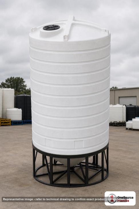 Enduraplas 6000 Gallon White Cone Bottom Tank. Polyethylene; Natural White; 195" H x 110" W x 110" L; fittings: 1 Outlet, 1