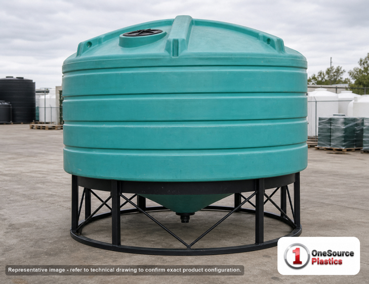 Enduraplas 2520 Gallon Green Cone Bottom Tank. Polyethylene; Green; 99" H x 110" W x 110" L; fittings: 1 Outlet, 1 Manway /