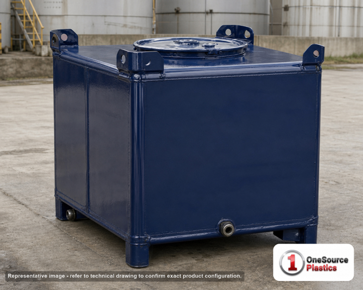 Snyder Industries 245 Gallon Carbon Steel Supertainer IBC Tote Tank. Carbon Steel; Dark Blue; 35.25" H x 48" W x 42" L