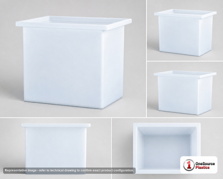 Dimensional spec drawing for Chem-Tainer 37 Gallon Rectangular Open Top Tank (26" L x 20" W x 19" H)