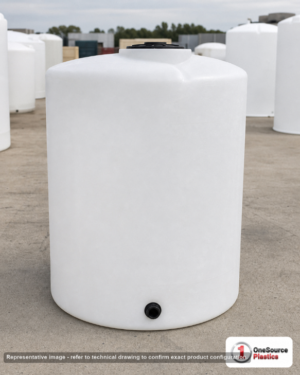 Chem-Tainer 55 Gallon Vertical Storage Tank. Polyethylene; Natural White; 38" H x 20" W x 20" L; fittings: 1 Outlet, 1