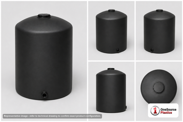 Dimensional spec drawing for Chem-Tainer 55 Gallon Vertical Storage Tank (20" L x 20" W x 38" H)