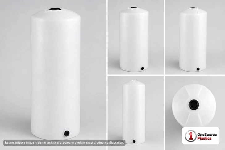 Dimensional spec drawing for Chem-Tainer 130 Gallon Vertical Storage Tank (23" L x 23" W x 84" H)