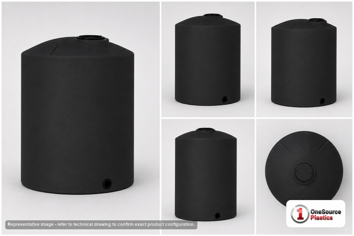 Dimensional spec drawing for Chem-Tainer 250 Gallon Vertical Storage Tank (35" L x 35" W x 68" H)