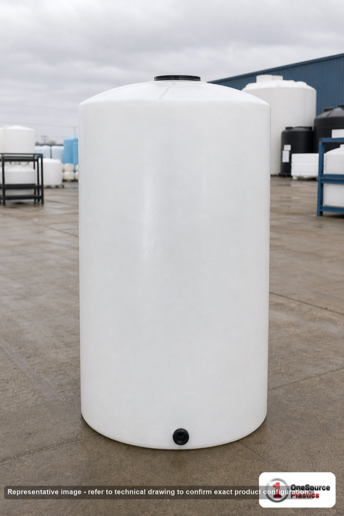 Chem-Tainer 160 Gallon HD Vertical Storage Tank. Polyethylene; Natural White; dimensions 66.0in H x 28.0in W x 28.0in L; 58.0 lb empty; 1.9 specific gravity rating; fittings: 1 Outlet , 1 Manway / Lid; max temp 120 deg  F / 48 deg  C; 3 Year Warranty. Manufacturer part number TC2866IA. Sold by OneSource Plastics (https://www.onesourceplastics.com).