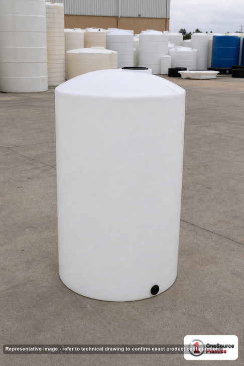 Chem-Tainer 300 Gallon Vertical Storage Tank. Polyethylene; Natural White; 84.75" H x 35" W x 35" L; fittings: 1 Outlet, 1