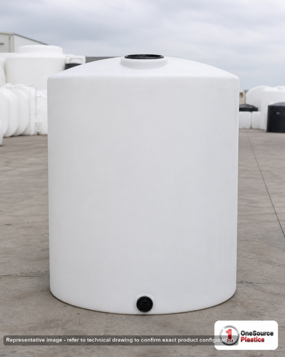 Chem-Tainer 500 Gallon Vertical Storage Tank. Polyethylene; Natural White; 76" H x 46" W x 46" L; fittings: 1 Outlet, 1