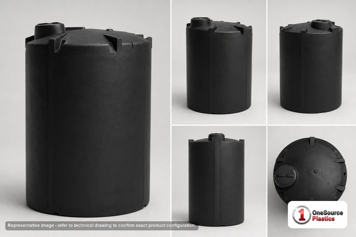 Dimensional spec drawing for Snyder 550 Gallon Vertical Storage Tank (48" L x 48" W x 75" H)