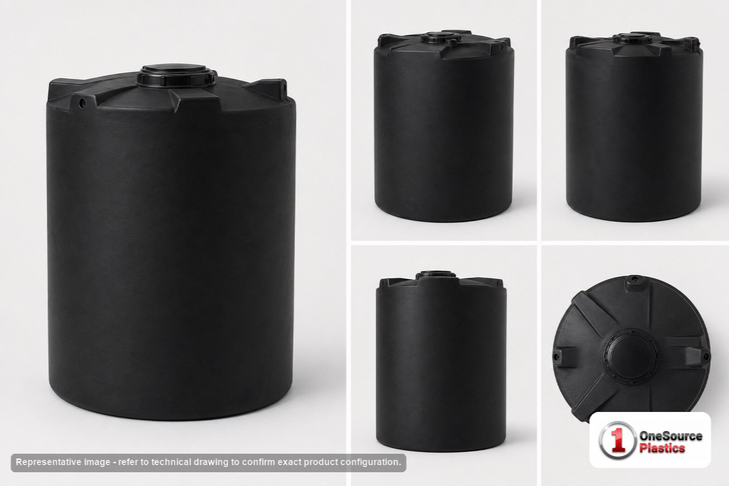 Dimensional spec drawing for Snyder 550 Gallon Vertical Storage Tank (48" L x 48" W x 75" H)
