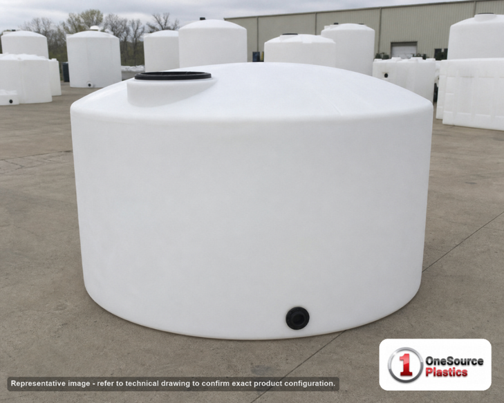 Chem-Tainer 1150 Gallon Vertical Storage Tank. Polyethylene; Natural White; 57" H x 86" W x 86" L; fittings: 1 Outlet, 1