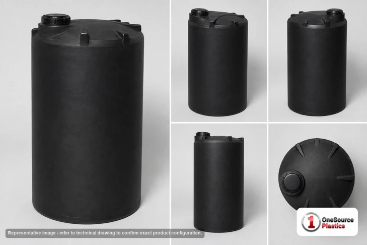 Dimensional spec drawing for Snyder 850 Gallon Vertical Storage Tank (48" L x 48" W x 117" H)