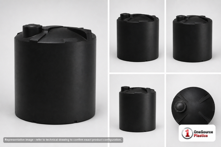 Dimensional spec drawing for Snyder 2500 Gallon Vertical Storage Tank (90" L x 90" W x 107" H)