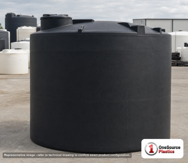 Snyder Industries 5500 Gallon ASTM Black Vertical Storage Tank. Polyethylene; Black; 132" H x 120" W x 120" L; fittings: 1