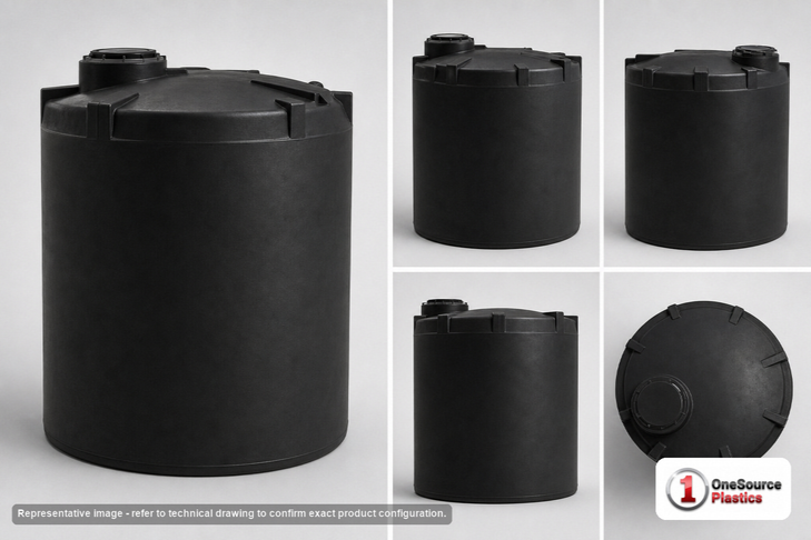 Dimensional spec drawing for Snyder 5500 Gallon Vertical Storage Tank (120" L x 120" W x 132" H)