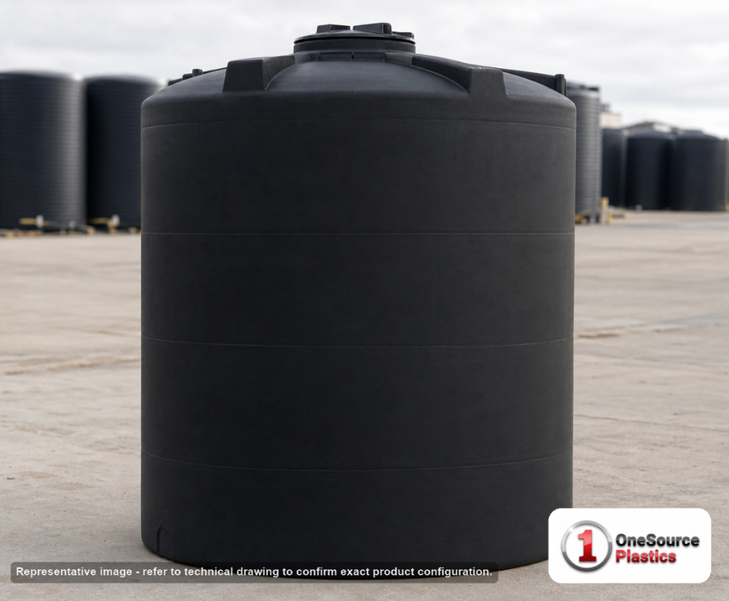 Snyder Industries 3000 Gallon ASTM Black Vertical Storage Tank. Polyethylene; Black; 127" H x 90" W x 90" L; fittings: 1