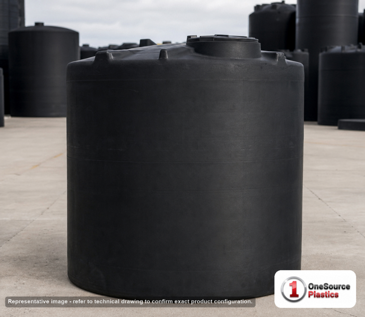 Snyder Industries 2500 Gallon ASTM 1.35 SG Black Vertical Storage Tank. Polyethylene; Black; 107" H x 90" W x 90" L