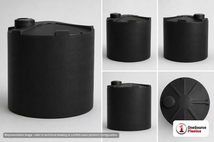 Dimensional spec drawing for Snyder 2000 Gallon Vertical Storage Tank (90" L x 90" W x 88" H)