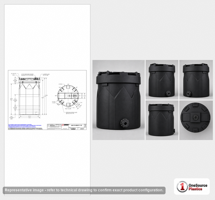Dimensional spec drawing for Snyder 4000 Gallon Double Wall Tank (102" L x 102" W x 178" H)