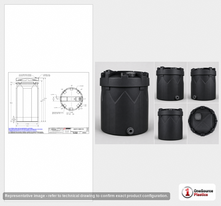 Dimensional spec drawing for Snyder 12500 Gallon Double Wall Tank (142" L x 142" W x 274" H)