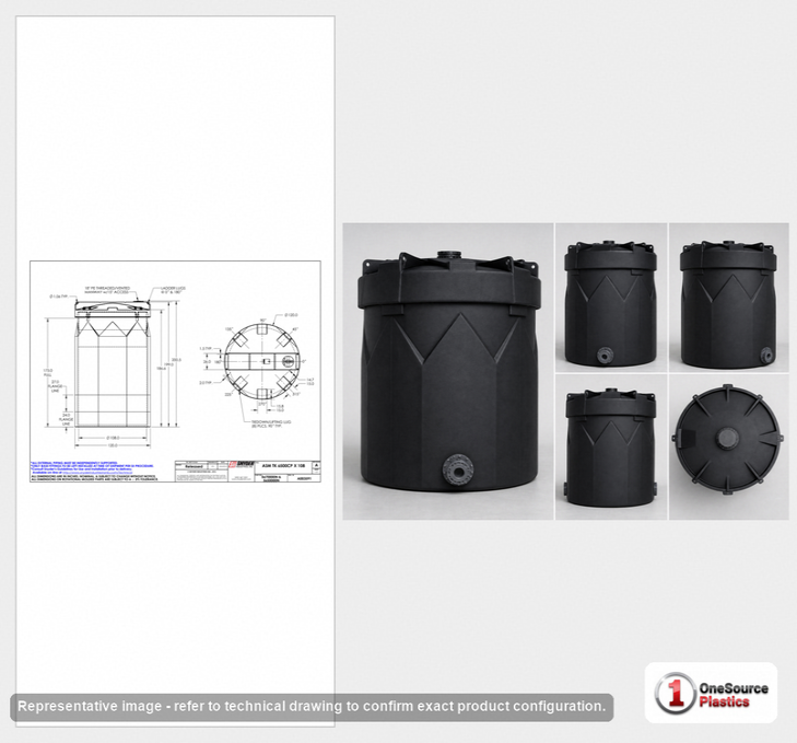 Dimensional spec drawing for Snyder 6500 Gallon Double Wall Tank (120" L x 120" W x 199" H)