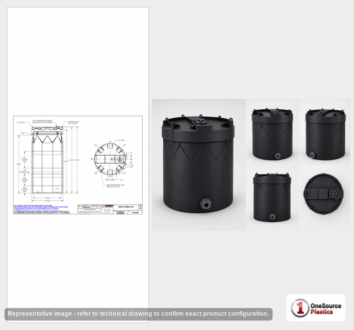 Dimensional spec drawing for Snyder 5000 Gallon Double Wall Tank (102" L x 102" W x 216" H)