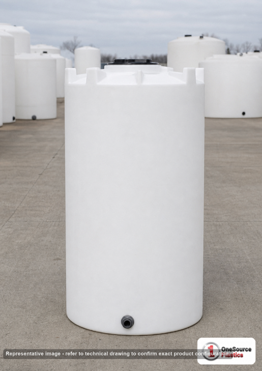 Snyder Industries 175 Gallon Heavy Duty Vertical Storage Tank. Polyethylene; Natural White; dimensions 66.0in H x 29.0in W x 29.0in L; 60.0 lb empty; 1.9 specific gravity rating; fittings: 1 Outlet , 1 Manway / Lid; max temp 120 deg  F / 48 deg  C; 3 Year Warranty. Manufacturer part number 1008400C26. Sold by OneSource Plastics (https://www.onesourceplastics.com).