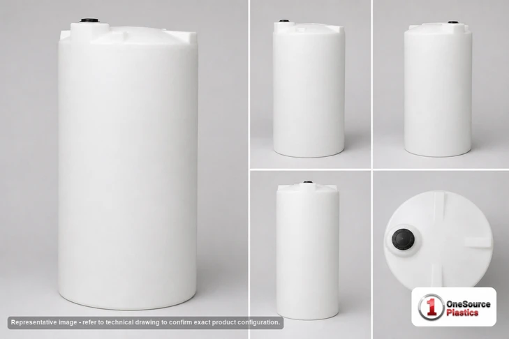 Dimensional spec drawing for Snyder 175 Gallon Vertical Storage Tank (29" L x 29" W x 66" H)
