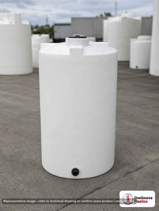 Snyder Industries 130 Gallon Heavy Duty Vertical Storage Tank. Polyethylene; Natural White; 51" H x 29" W x 29" L; fittings: