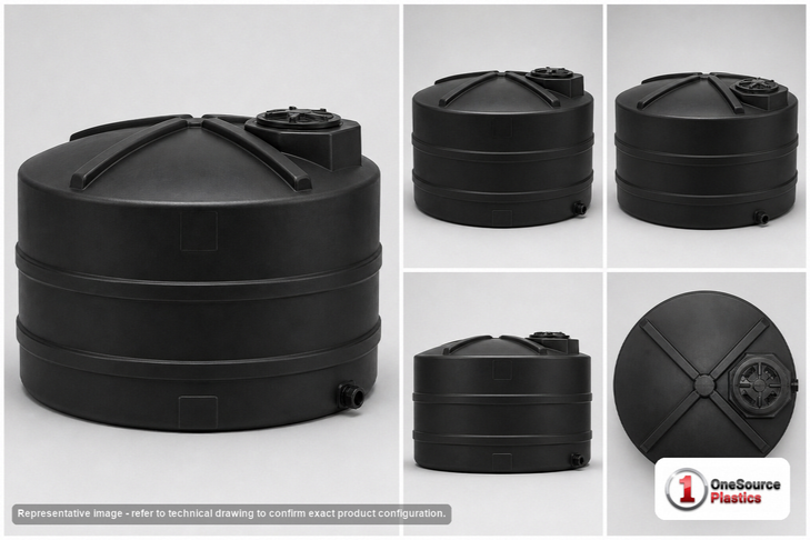 Dimensional spec drawing for Snyder 1200 Gallon Vertical Storage Tank (86" L x 86" W x 56.5" H)
