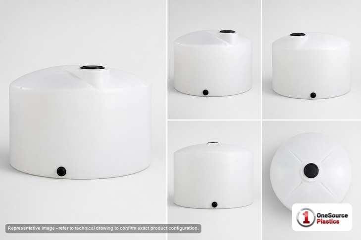 Dimensional spec drawing for Snyder 1100 Gallon Vertical Storage Tank (86" L x 86" W x 55" H)