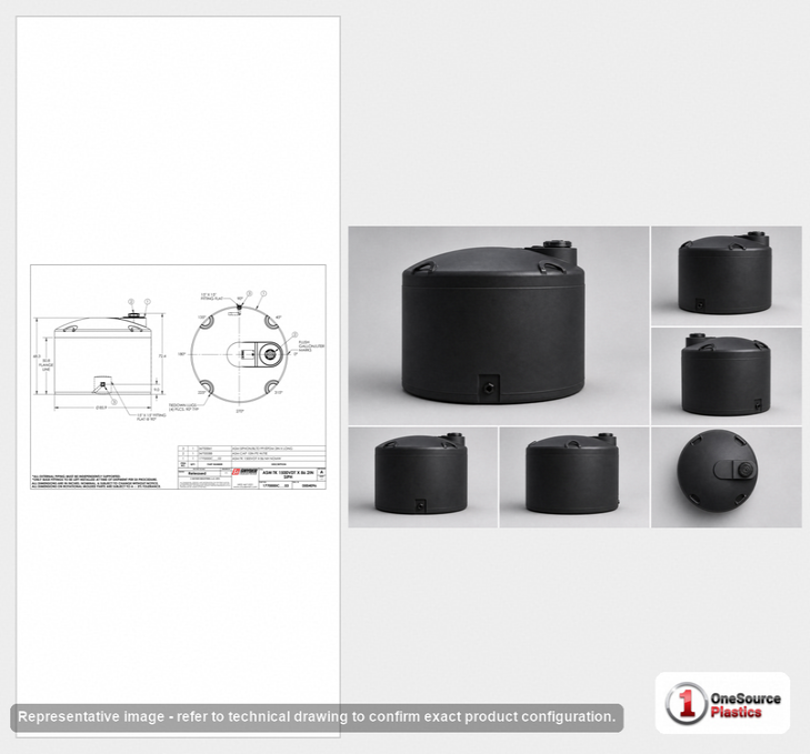 Dimensional spec drawing for Snyder 1500 Gallon Vertical Storage Tank (86" L x 86" W x 72" H)
