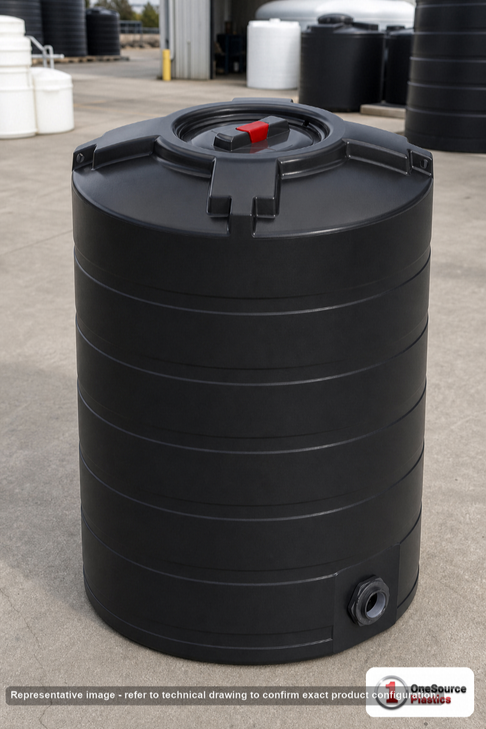 Enduraplas 100 Gallon Black Vertical Water Storage Tank. Polyethylene; Black; 43" H x 30" W x 30" L; fittings: 1 Outlet, 1
