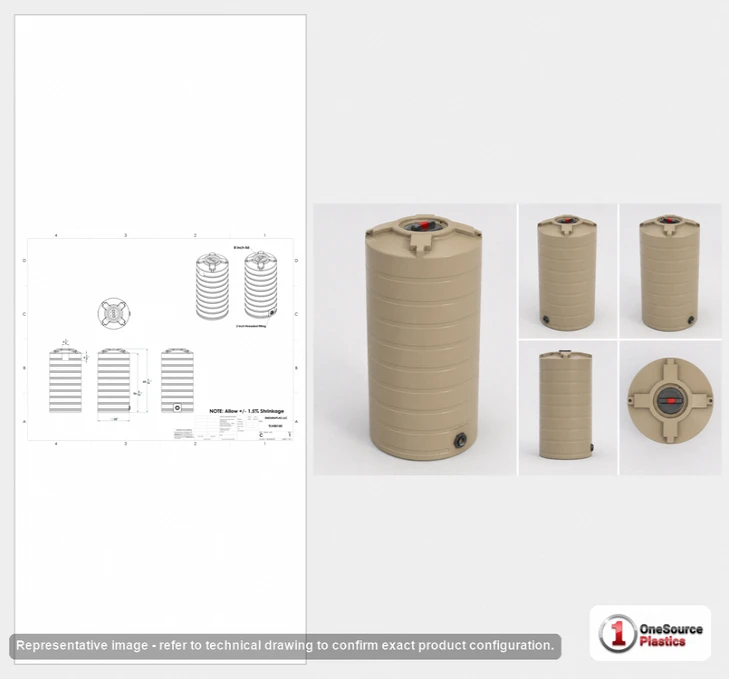 Dimensional spec drawing for Enduraplas 150 Gallon Vertical Water Tank (30" L x 30" W x 61" H)