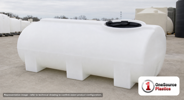 Enduraplas 300 Gallon White Horizontal Leg Tank. Polyethylene; Natural White; 31" H x 46" W x 74" L; fittings: 1 Outlet, 1