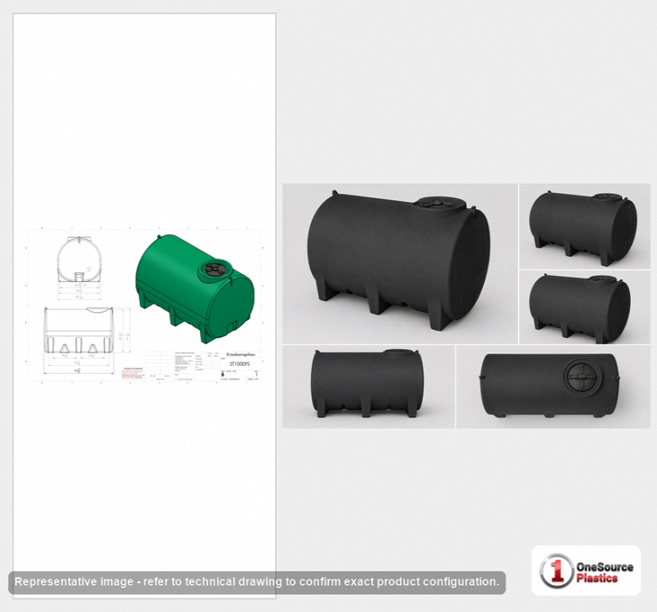 Dimensional spec drawing for Enduraplas 1100 Gallon Horizontal Leg Tank (94" L x 60" W x 63" H)