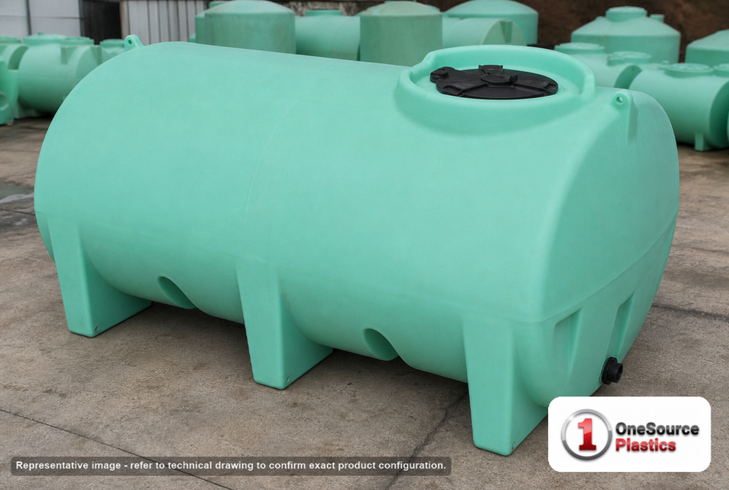Enduraplas 800 Gallon Green Horizontal Leg Tank. Polyethylene; Green; 48" H x 60" W x 94" L; fittings: 1 Outlet, 1 Manway /