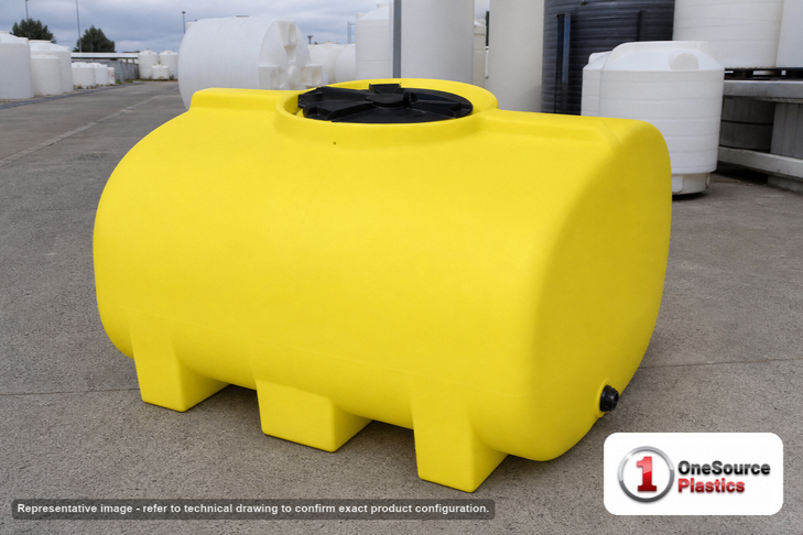 Enduraplas 250 Gallon Yellow Horizontal Leg Tank. Polyethylene; Yellow; 34" H x 47" W x 55" L; fittings: 1 Outlet, 1 Manway
