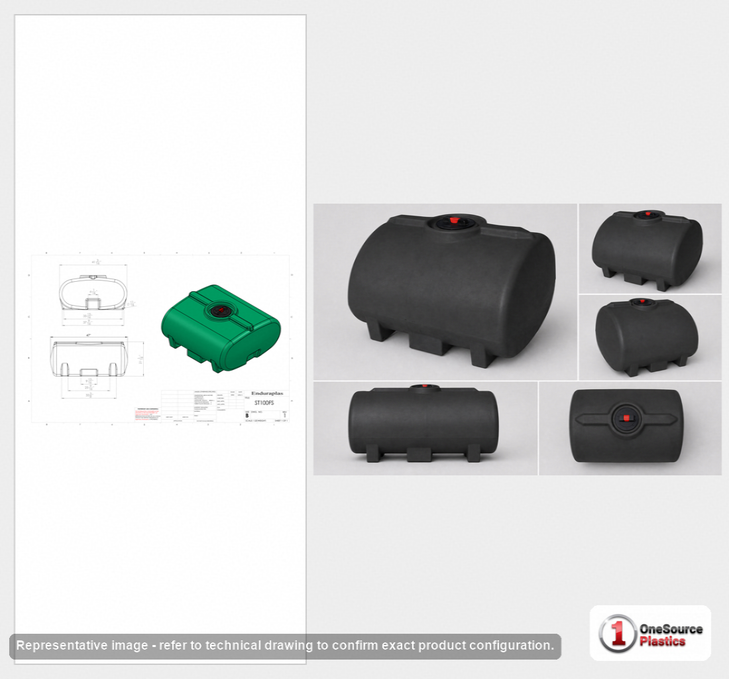 Dimensional spec drawing for Enduraplas 100 Gallon Horizontal Leg Tank (46" L x 41" W x 21" H)