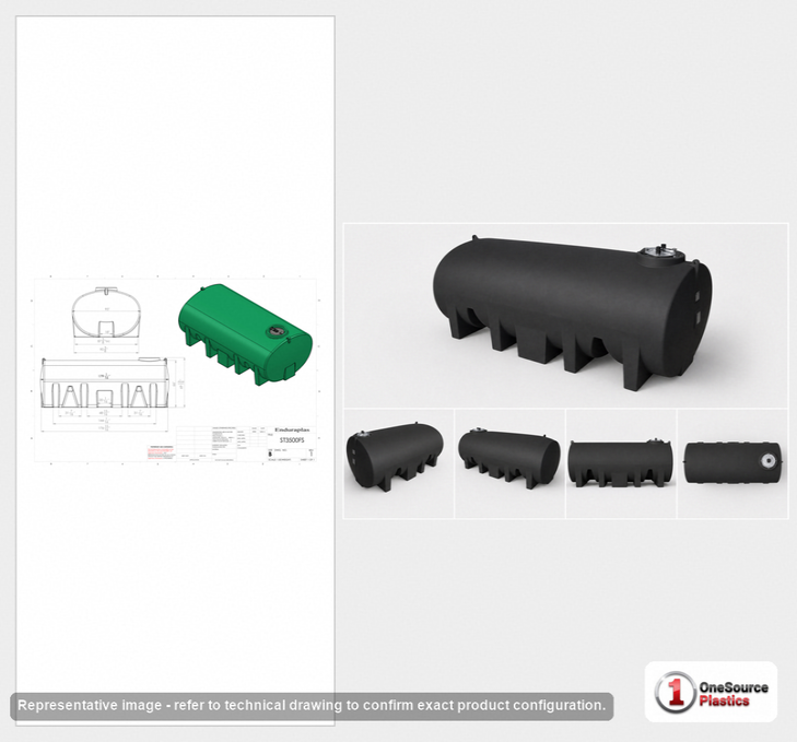 Dimensional spec drawing for Enduraplas 3500 Gallon Horizontal Leg Tank (179" L x 95" W x 70" H)