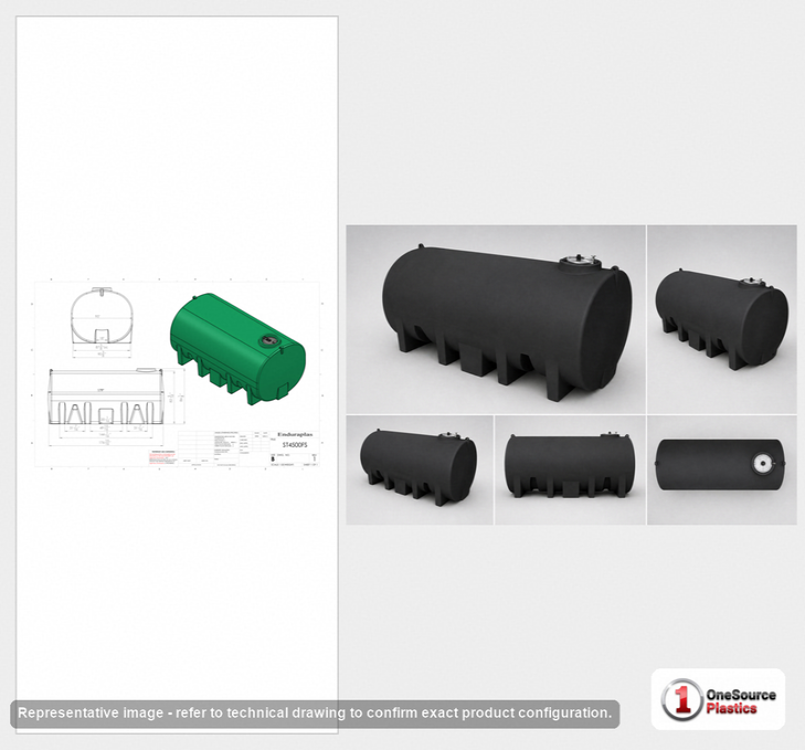 Dimensional spec drawing for Enduraplas 4500 Gallon Horizontal Leg Tank (179" L x 95" W x 84" H)