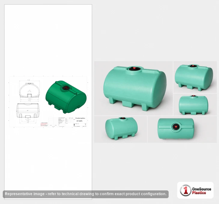 Dimensional spec drawing for Enduraplas 150 Gallon Horizontal Leg Tank (46" L x 41" W x 28" H)