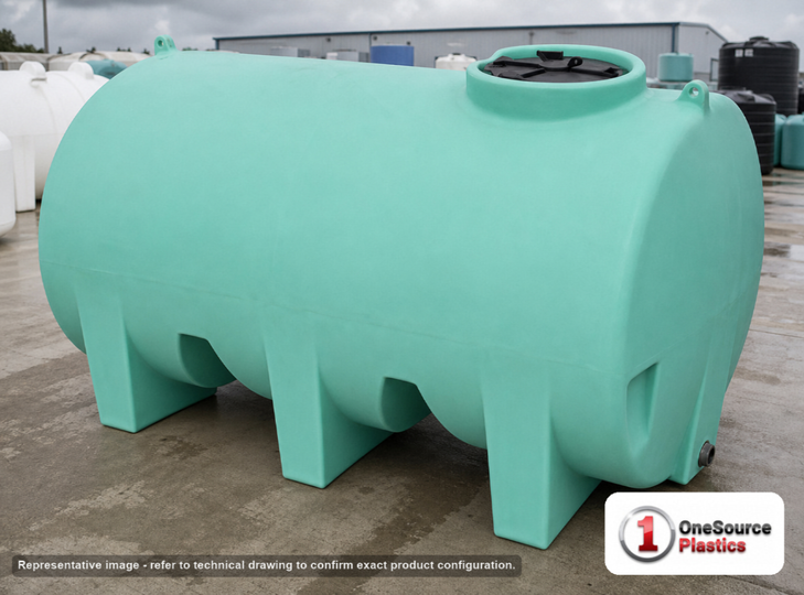 Enduraplas 1400 Gallon Green Horizontal Leg Tank. Polyethylene; Green; 66" H x 70" W x 102" L; fittings: 1 Outlet, 1 Manway