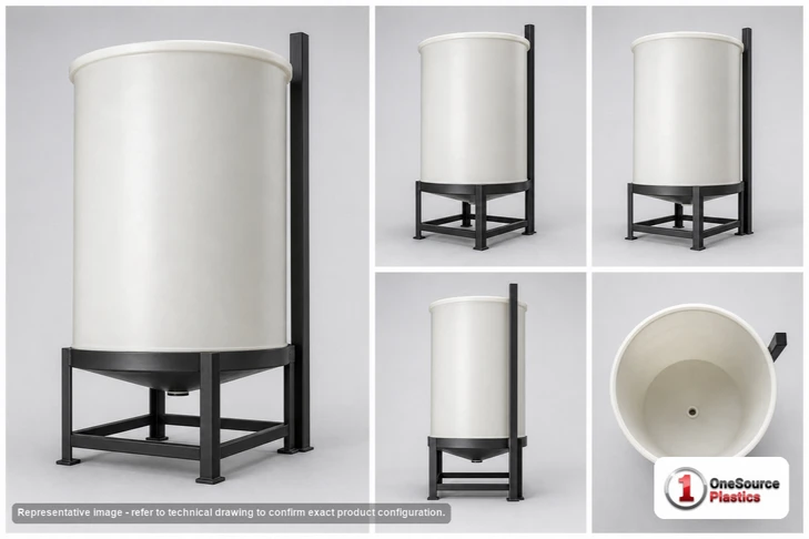 Dimensional spec drawing for Chem-Tainer 100 Gallon Open Top - Cone Bottom (30" L x 30" W x 36" H)