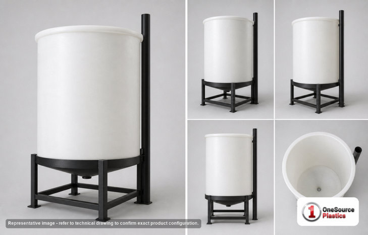 Dimensional spec drawing for Chem-Tainer 2000 Gallon Open Top - Cone Bottom (80" L x 80" W x 86" H)
