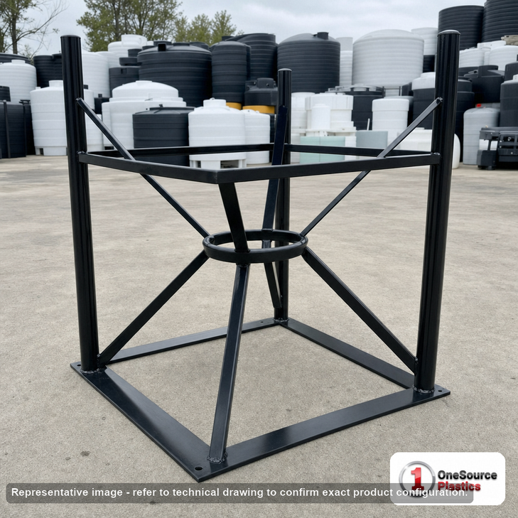 Norwesco 300/500 Gallon Cone Bottom Stand. Painted Steel; Black; 34" H x 38" W x 38" L. Manufactured by Norwesco.