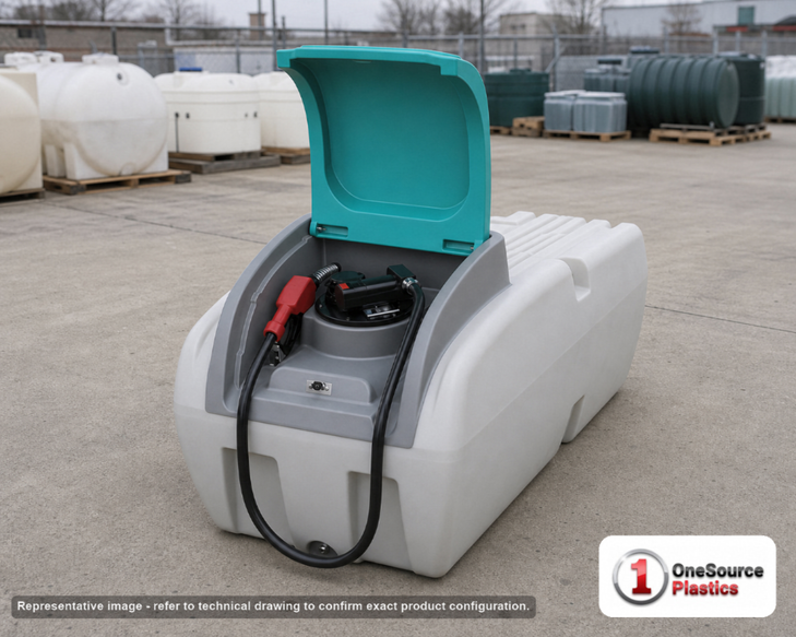 Enduraplas 75 Gallon Narrow Plastic Portable Diesel Fuel Boss Tank with Pump and Fuel Nozzle. Polyethylene; 31" H x 21" W x