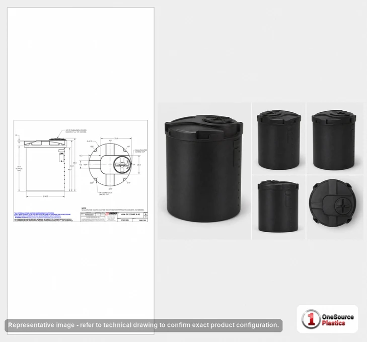 Dimensional spec drawing for Snyder 275 Gallon Vertical Storage Tank (47" L x 47" W x 59" H)