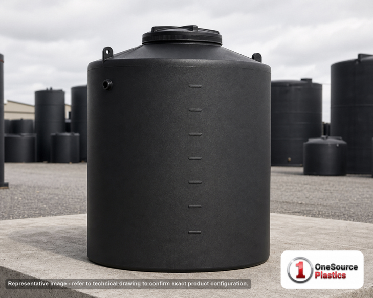 Snyder Industries 200 Gallon ASTM XLPE Black Heavy Duty Vertical Storage Tank. Crosslinked Linear Polyethylene; Black; 53" H