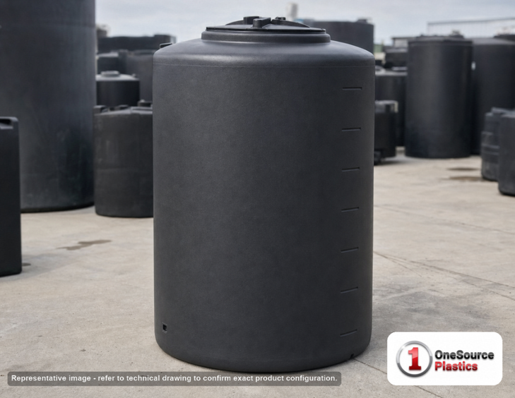 Snyder Industries 150 Gallon ASTM XLPE Black Heavy Duty Vertical Storage Tank. Crosslinked Linear Polyethylene; Black; 59" H