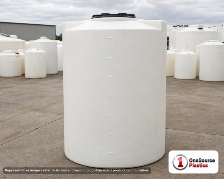 Snyder Industries 250 Gallon ASTM XLPE Heavy Duty Vertical Storage Tank. Crosslinked Linear Polyethylene; Natural White; dimensions 64.0in H x 36.0in W x 36.0in L; 70.0 lb empty; 1.9 specific gravity rating; fittings: 1 Manway / Lid; max temp 140 deg  F / 60 deg  C; 3 Year Warranty. Manufacturer part number 1008100n42. Manufactured by Snyder. Sold by OneSource Plastics (https://www.onesourceplastics.com).